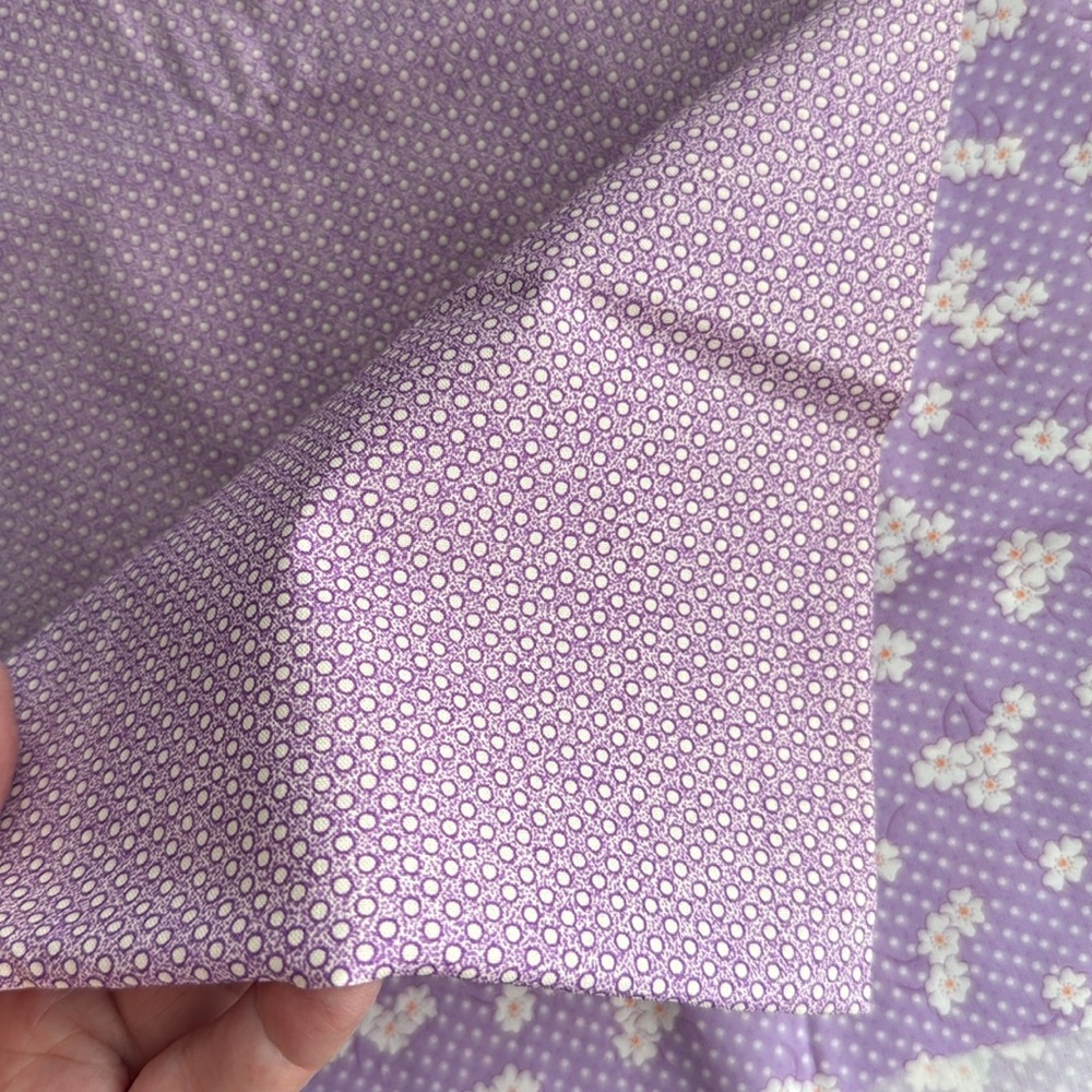 Lavender Vintage Fabric & Textile Bundle – Floral Calico, Antique Skirt Remnant, - Picture 9 of 16